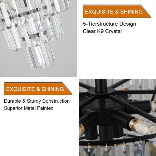 Large Black Crystal Chandelier, Contemporary Style Chandelier, Dining Room, Living Room, Bedroom - Bulb Not Included  Unavailable Platforms- CJDS