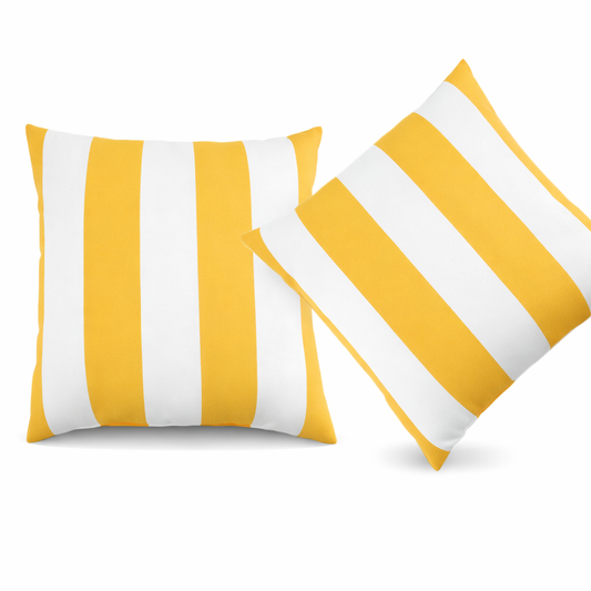 2 Pack Outdoor Throw Pillows, Waterproof & Fade-Resistant Patio Cushions For Garden, Porch, Poolside Furniture - Soft & Comfortable Decorative Pillow Covers 18x18 Inch, Yellow White