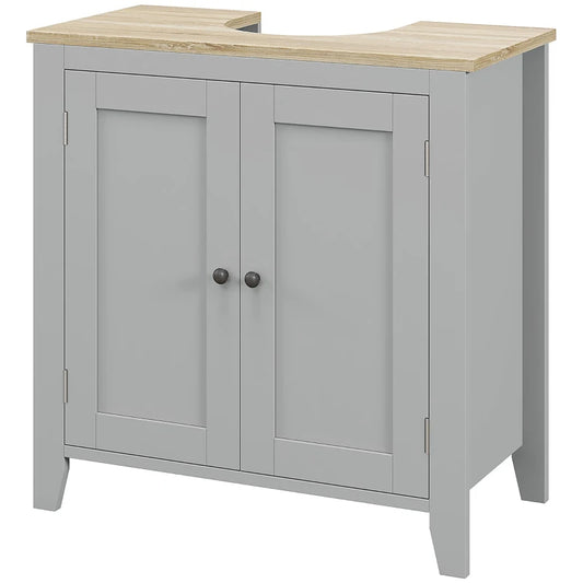 Kleankin Bathroom Vanities, Pedestal Sink Cabinet With U-Shaped Cut-out And Adjustable Shelf, Gray