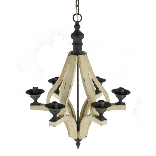 6 - Light Wood Chandelier With Adjustable Chain For Kitchen, Dining Hall Entrance, Bulb Not Included - CJDS
