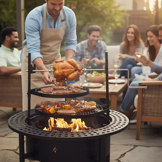 33 Inch Outdoor Fire Pit With 2 Cooking Grills, Wood Burning Firepit With Removable Swivel Grill, For Backyard Deck Bonfire Patio Picnic, Black