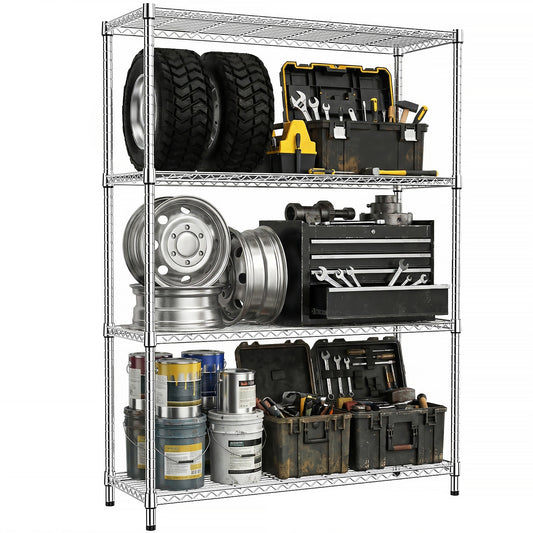 1400 Lbs 4-Shelf Storage Shelves,Wire Shelving Heavy Duty Metal Storage Shelving Unit Adjustable Garage Shelving Rack Pantry Kitchen Chrome, 4 Tier,15.8 D X 45.3 W X 59.4 H