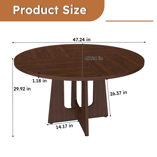 Round Dining Table For 4 - 47 Inch Farmhouse Kitchen Table MDF Circle Table With Wood Grain Finish 300lb Weight Capacity Easy Assembly For Dining Room Kitchen Living Room - Spiced Round Table