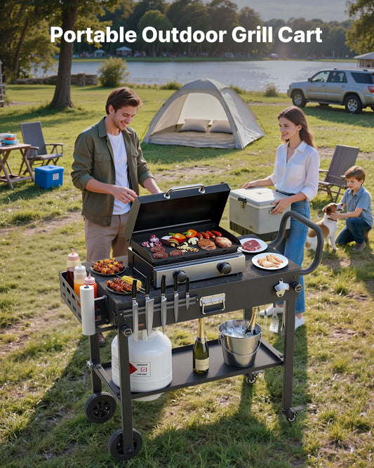 Outdoor Grill Cart, 31.0 X 17.0 Inch Tabletop Size Grilling Table, Foldable Outdoor Cooking Table With Tissue Holder, Wheels, Magnetic Tool Rack, BBQ Prep Tables For Picnic, Kitchen, Courtyard