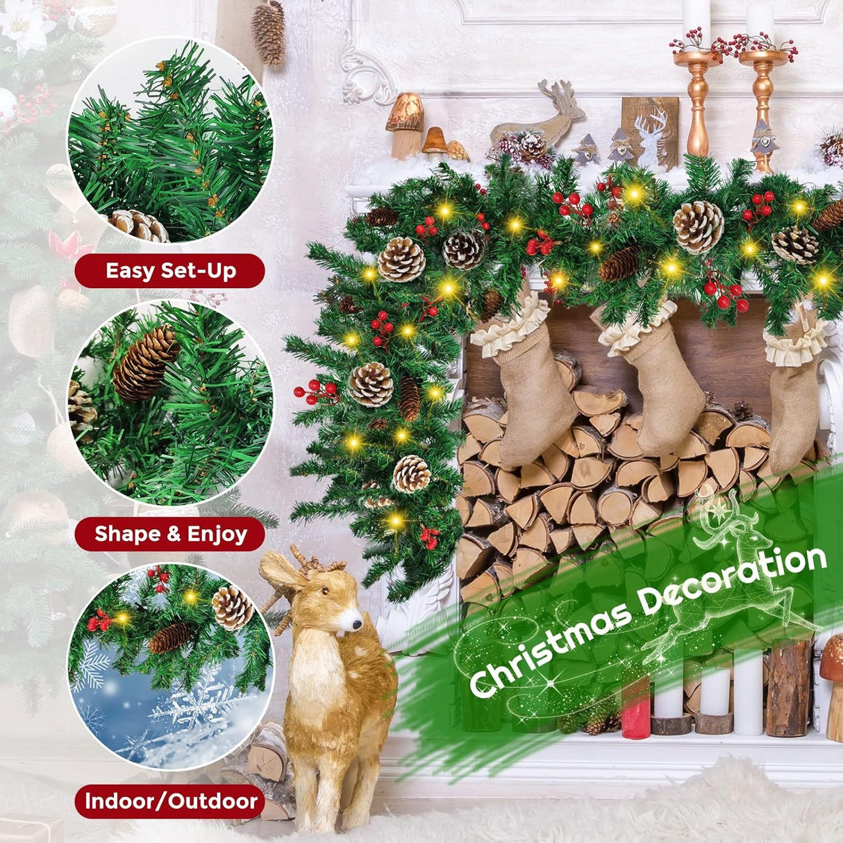 12FT Christmas Garland With Assorted Decor - Build Wreaths Or Lay Flat, Festive Must - Have - CJDS - CC