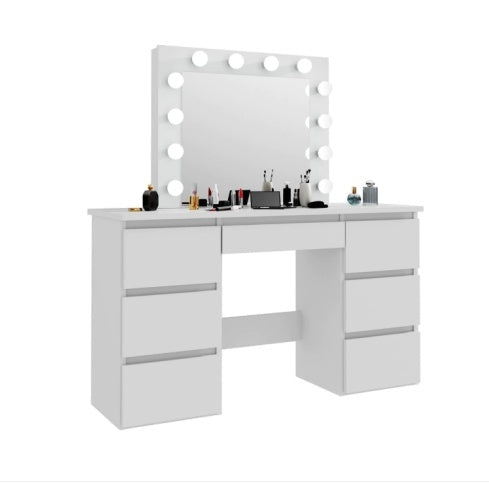 Large White Vanity Tables With Mirror And Light - CJDS