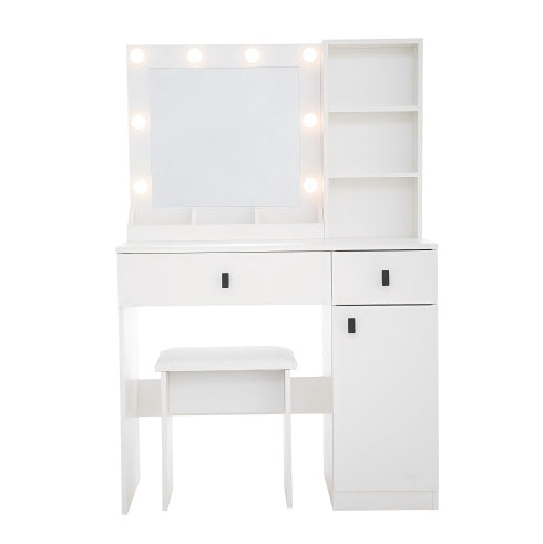 Vanity Desk With Lights, Vanity Set With Mirror, Makeup Vanity Desk With Large Drawers Three Level Storage Dreeser, VanitysVanities With 3 Lights Brightness Adjustable For Bedroom, White