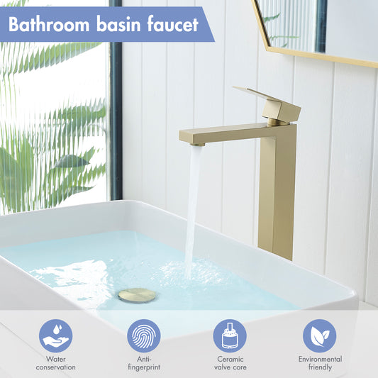 Brushed Gold Bathroom Faucet With Up Drain, Brushed Gold Faucet For Bathroom Sink, Single Hole Bathroom Faucet Modern Single Handle Vanity Basin Faucet