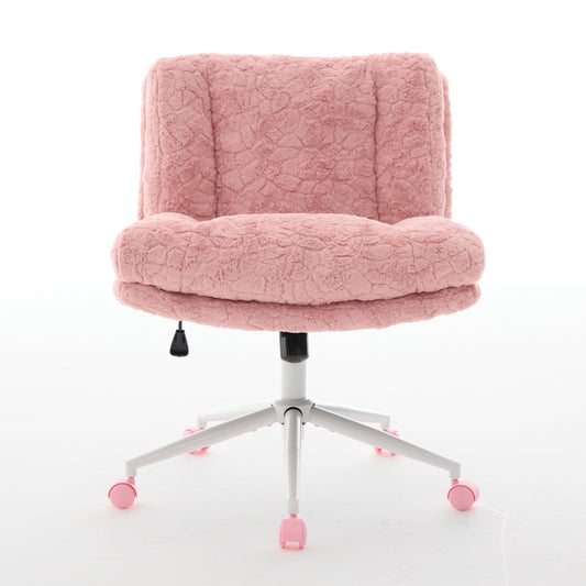 W26.4 Inch Wider Seat Office Chair,Artificial Rabbit Hair Home Office Chair With Metal Base,Adjustable Desk Chair Swivel Office Chair,Vanity Chair