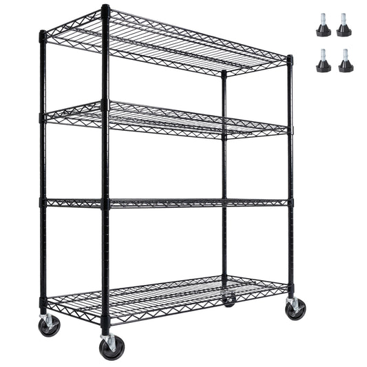 55.5 W X 24 D X 80 H Heavy Duty Wire Storage Shelves With Wheels 4 Tier Adjustable 2400 Lbs Capacity Garage Shelving Unit Rolling Industrial Storage Black