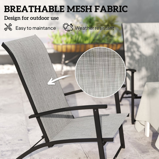 Set Of 2 Outdoor Dining Chairs With High Back, Armrests, Folding Patio Chairs For Patio, Lawn, Camping, Gray