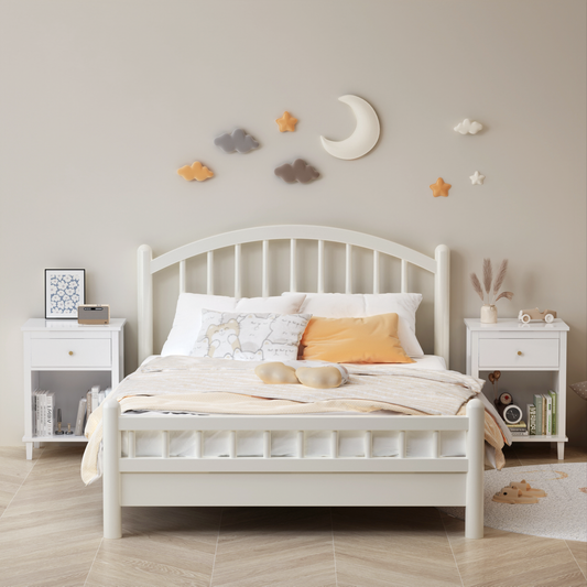 26.77H Wooden Nightstand With One Drawer One Shelf For Kids, Adults, White-Golden Handle