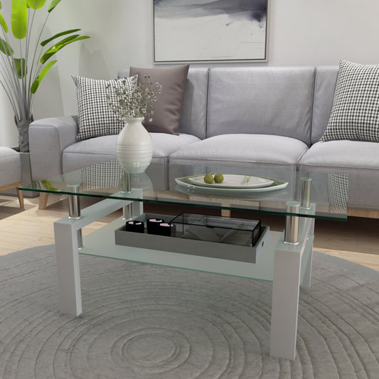 Rectangle Glass Coffee Table, Clear Coffee Table, Modern Side Center Tables For Living Room, Living Room Furniture