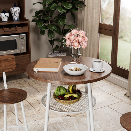 3-Piece Bar Table Set With 2 Bar Stools Modern Pub Table With Backrests & Storage Shelf
