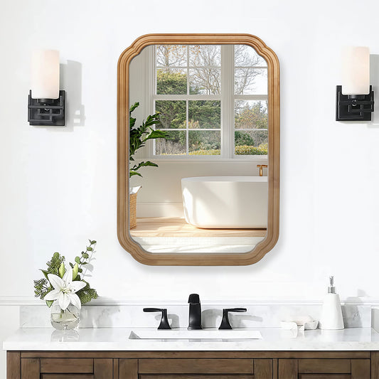 29.72x19.69 Inches Functional Mirror With Cabinet, Wood Framed Bathroom Wall Cabinet With Mirror And Adjustable Shelves, Wall Mounted Mirror With Storage For Bathroom