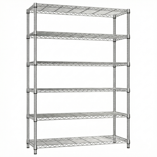 6 Tiers Storage Shelves Load 2100LBS, Metal Shelving Wire Metal Shelving Unit Shelves For Storage Adjustable Garage Shelving For Pantry Kitchen Garage Chrome 17.7 D X 47.3 W X 82.4 H