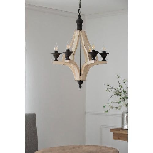 6 - Light Wood Chandelier With Adjustable Chain For Kitchen, Dining Hall Entrance, Bulb Not Included - CJDS