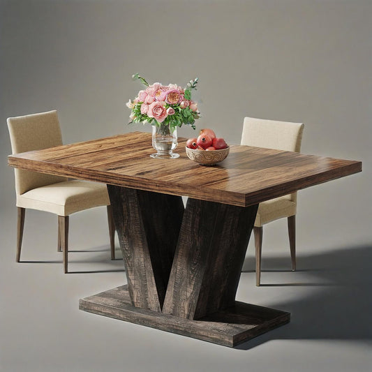 47-Inch Dining Table For 4, Black Kitchen Dinner Table With Heavy Duty Pedestal, Farmhouse Wooden Eating Table