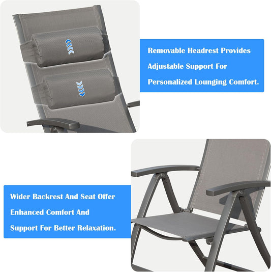 Patio Folding Chairs Set Of 2,Textilene Fabric Seat