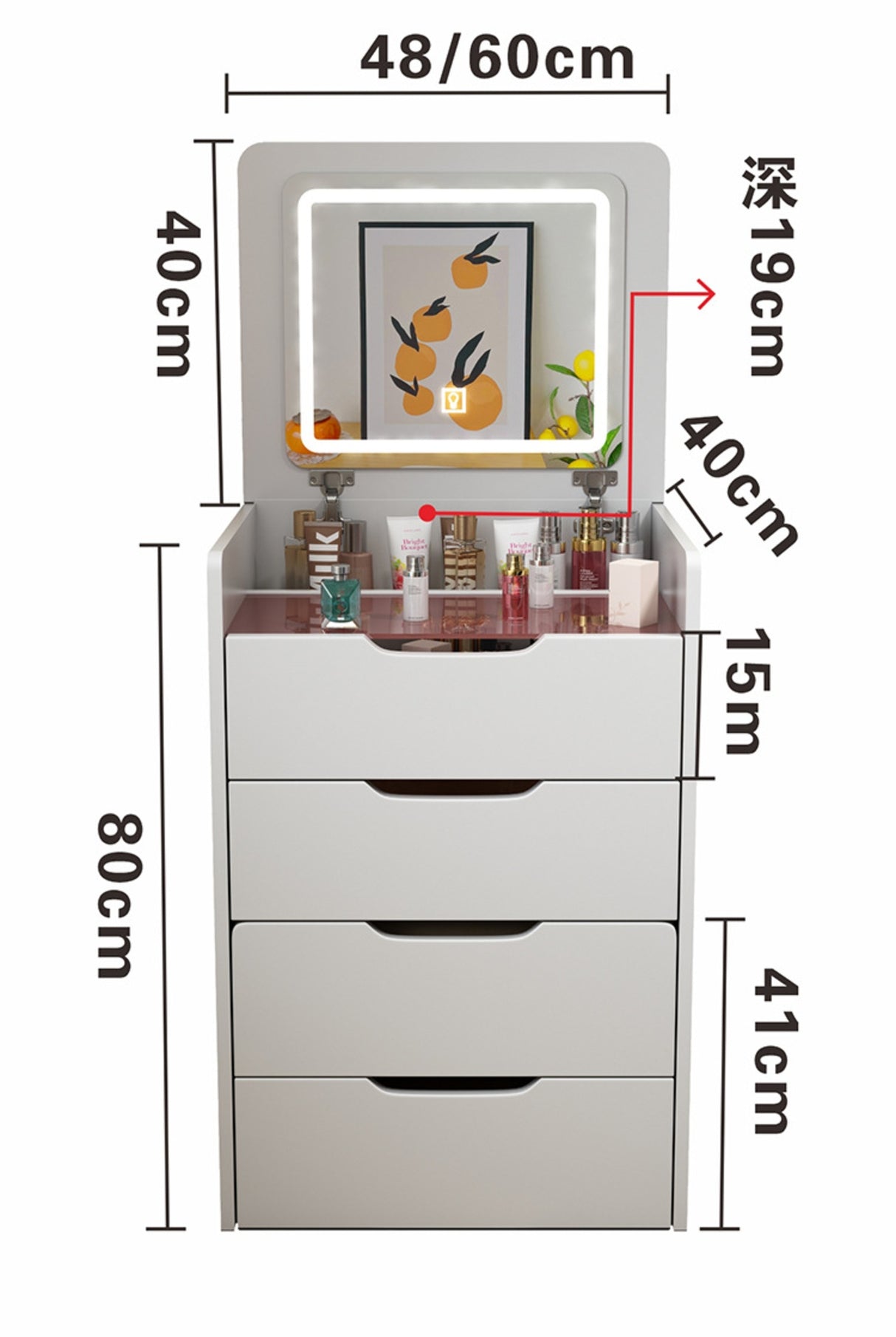 3 In 1 Vanity Desk With Plip Top Mirror,Small Make Up Vanity Set With Visible Glass Desktop,Compact - CJDS