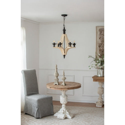 6 - Light Wood Chandelier With Adjustable Chain For Kitchen, Dining Hall Entrance, Bulb Not Included - CJDS