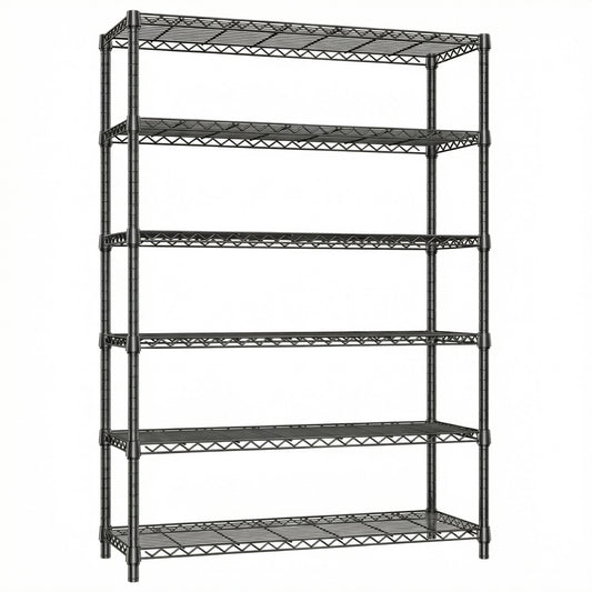 6 Tiers Storage Shelves Load 2100LBS, Metal Shelving Wire Metal Shelving Unit Shelves For Storage Adjustable Garage Shelving For Pantry Kitchen Garage Black 17.7 D X 47.3 W X 82.4 H