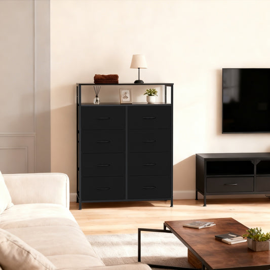 8-Drawer Fabric Dresser With Open Shelf, 45.9-inch Tall Storage Cabinet For Bedroom Closet Organization