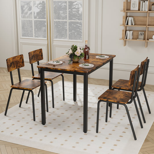 5-Piece Dining Table Set With 4 Chairs, 43 Kitchen Table & Chairs Set For 4, Dining Room Table With Metal Frame & MDF Board, Perfect For Small Space, Easy Clean