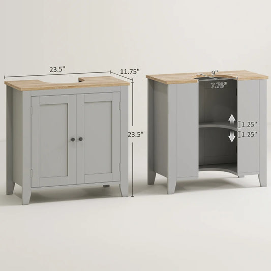 Kleankin Bathroom Vanities, Pedestal Sink Cabinet With U-Shaped Cut-out And Adjustable Shelf, Gray