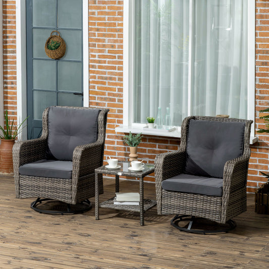 Patio Bistro Set, Porch Furniture with 360° Rotation & Rocking Function, 28.25"x30.75"x36.25", Gray