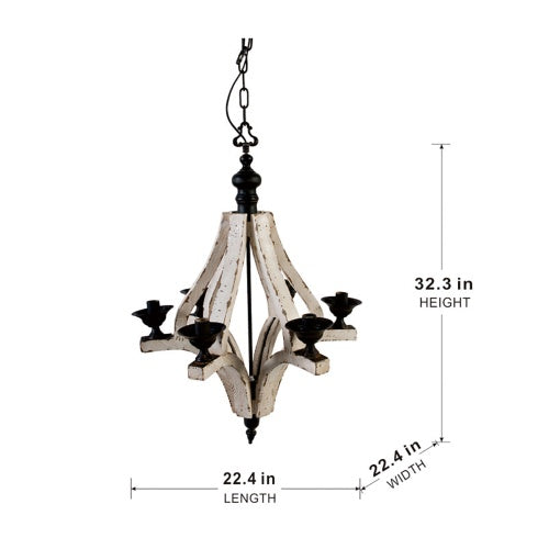 6 - Light Wood Chandelier With Adjustable Chain For Kitchen, Dining Hall Entrance, Bulb Not Included - CJDS