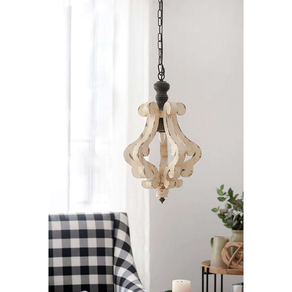 Farmhouse Chandelier, Dilapidated White Chandelier French Country Wood Chandelier For Living Room Foyer, Bulb Not Included - CJDS