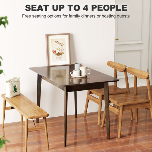 47.2" Rectangle Dining Table For 4, Mid-Century Modern Kitchen Table With Rubber Wood Frame For Dining Room, Mahogany