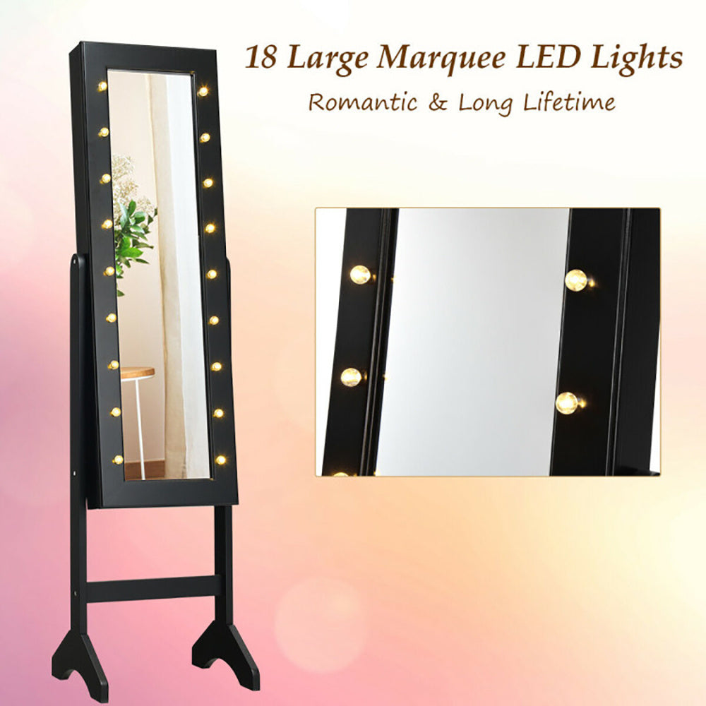 Mirrored Standing Jewelry Armoire Cabinet With LED Lights - CJDS