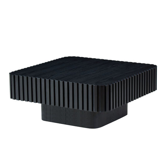 31.5 Inch Modern Handcraft Drum Coffee Table Square Coffee Table For Living Room,Small Wooden Coffee Table With Sturdy MDF Pedesta,Black Color
