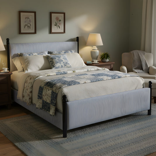 48-inch Striped Rubberwood Upholstered Bed,King
