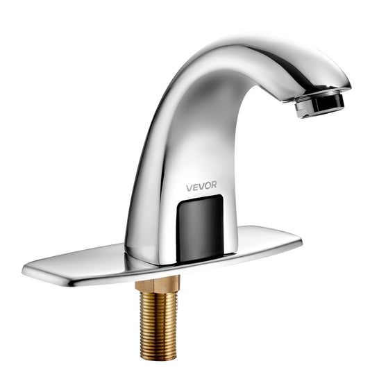 Touchless Bathroom Sink Faucet, Automatic Motion Sensor Restroom Toilet Faucet With Hole Cover Plate, Battery Operated,Adjustable Temp For 9/16 In Pipe Commercial Lavatory,Chrome Plated Silver