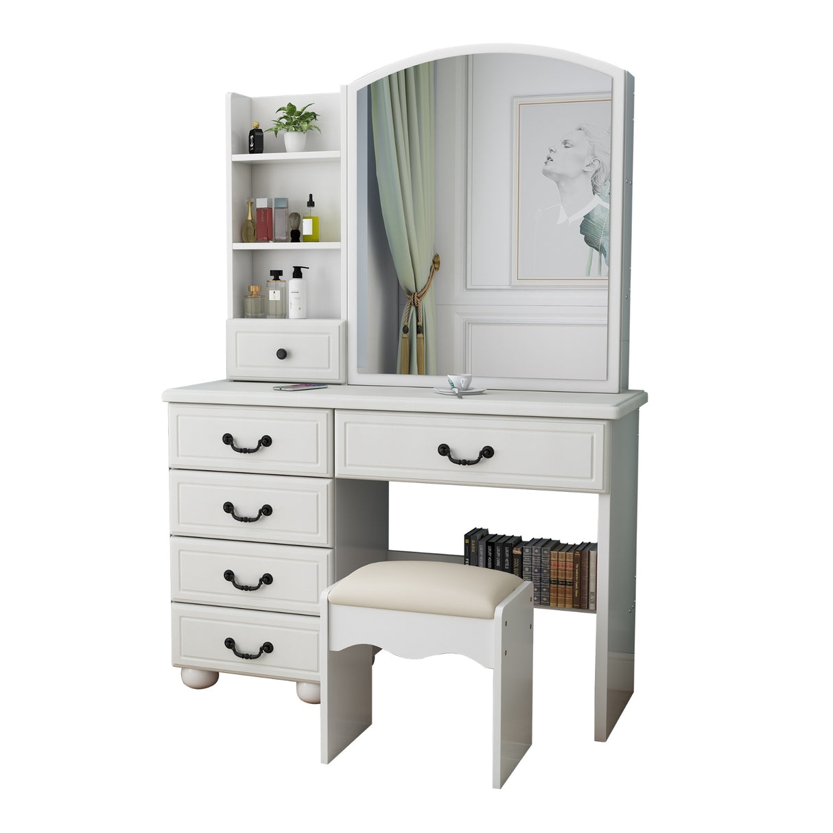 Vanity Desk With Mirror & Lights, Makeup Table Set - CJDS