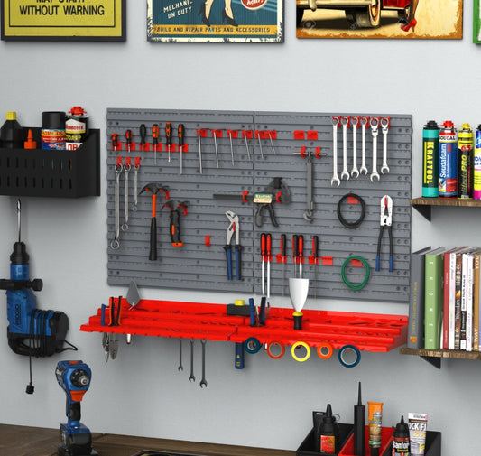 DURHAND Tool Organizer Wall Mounted With 54 Piece Pegboard And Shelf 50 Hooks, DIY Garage Storage With Strong Loading Capacity