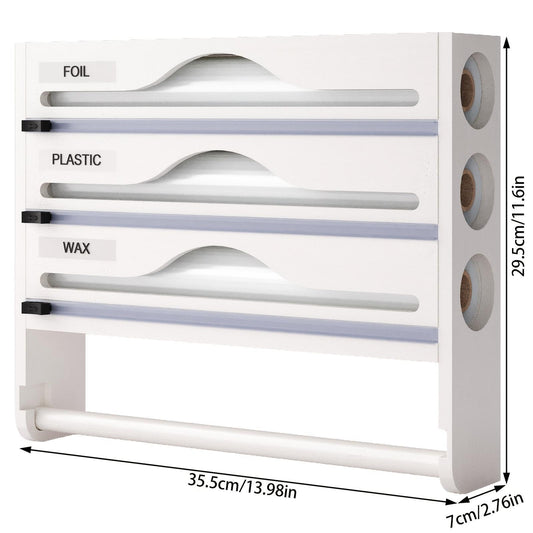 Bamboo Plastic Wrap Cutter With Paper Towel Holder Kitchen Wall-mounted Tinfoil Cutter With Three-grid Cutter And Paper Towel Storage Rack