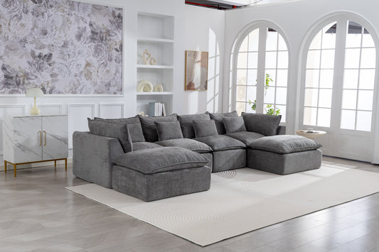 129.8 Width Cloud Couch Oversized Modular Sectional Sofa True Relax Comfy Couches Wide&Deep Seat Sofas For Living Room Furniture Sets, 4Seat With 2Ottoman