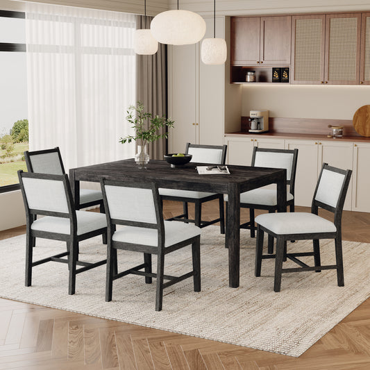 TREXM 7-Piece Retro Dining Table Set For 6 1 Rectangular Wood Dining Table Set For 6 With Upholstered Chairs For Dining Room And Kitchen Espresso