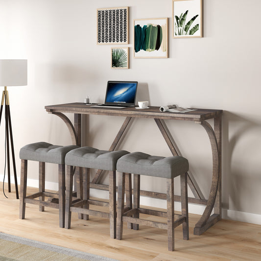 Bar Table Set With Power Outlet, Bar Table And Chairs Set, 4 Piece Dining Table Set, Industrial Breakfast Table Set, For Living Room, Dining Room, Game Room