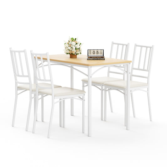 Dining Table Set, Bar Table With 4 Dining Benches, Kitchen Table Counter With Chairs, Industrial For Kitchen Breakfast Table, Living Room, Party Room, Natural And White, 43.3inL X23.6inW X 30.1inH