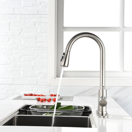 Single Handle High Pull Out Kitchen Faucet, Single-stage Stainless Steel Kitchen Sink Faucet, With Pull Down Spray