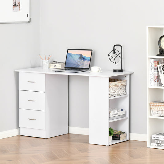 47" Modern Home Office Computer Desk Bookcase Combo Writing Table Workstation with 3 Drawer and Storage Shelf - White