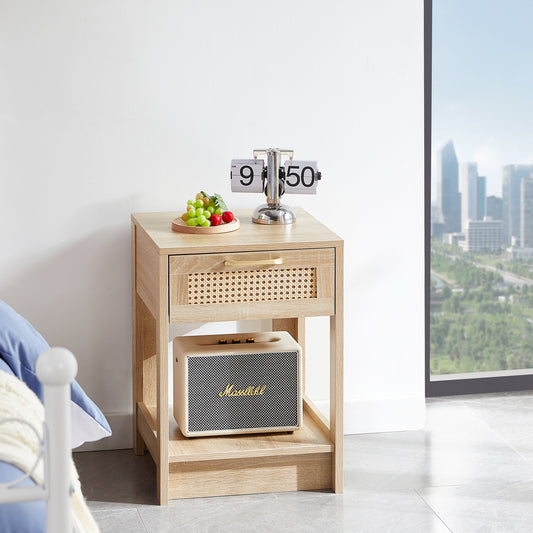 15.75 Rattan End Table With Drawer, Modern Nightstand, Side Table For Living Room, Bedroom,natural