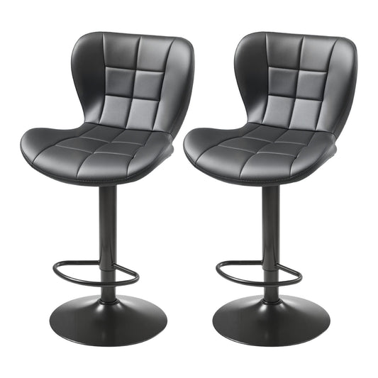 Bar Stool Set Of 2, Modern PU Leather Counter Height Stools, Swivel Kitchen Barstool With Back And Footrest, Height Adjustable Armless Bar Chair, Island Barstools For Kitchen, Dining Room, Black