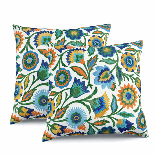 2 Pack Outdoor Throw Pillows, Waterproof & Fade-Resistant Patio Cushions For Garden, Porch, Poolside Furniture - Soft & Comfortable Decorative Pillow Covers 18x18 Inch,Vintage Floral Clusters