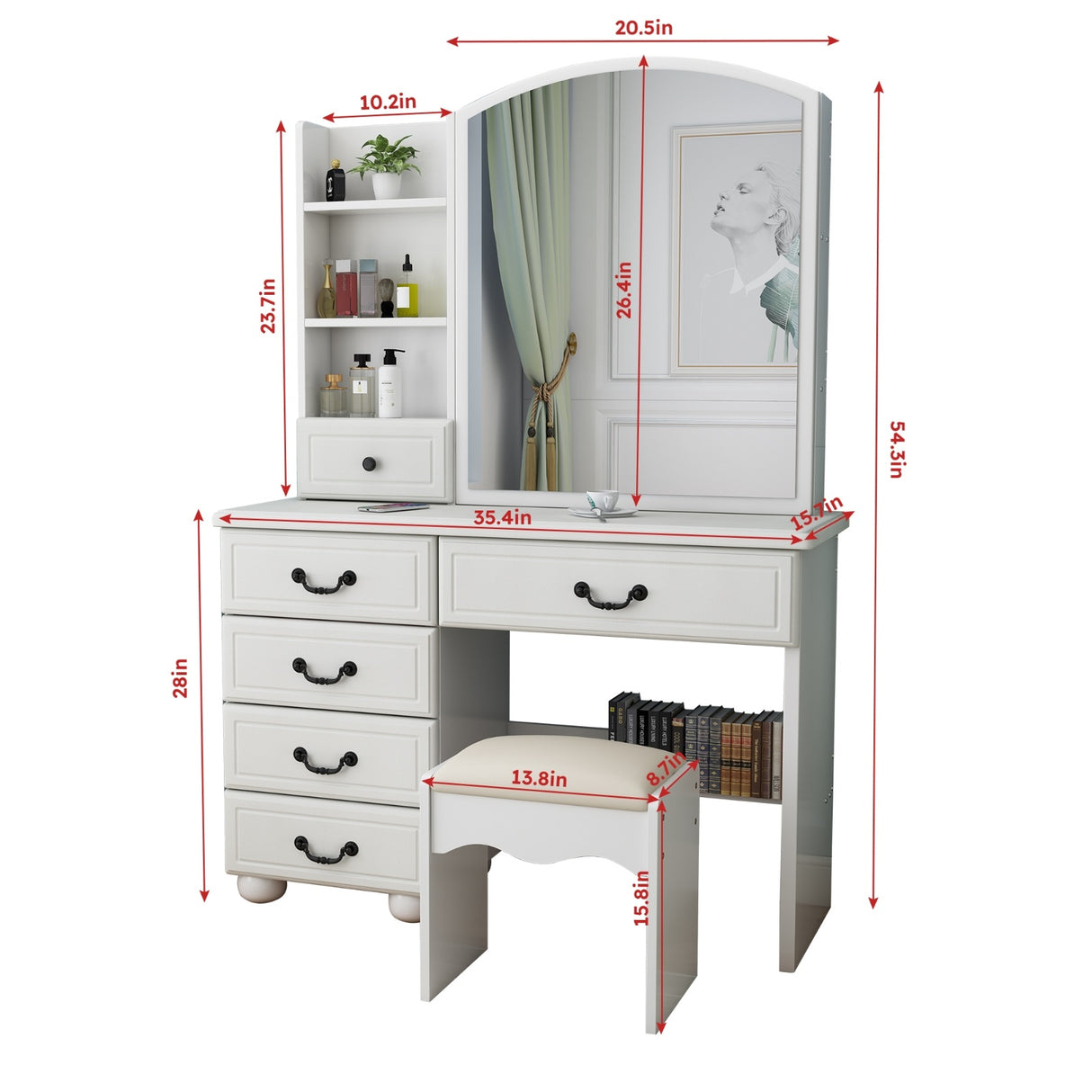 Vanity Desk With Mirror & Lights, Makeup Table Set - CJDS